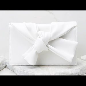 White clutch with optional gold chain strap